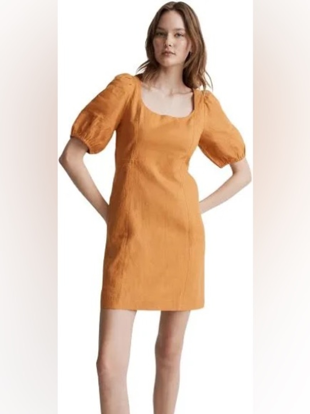 Madewell Puff-Sleeve Mini Dress in Burnt Orange